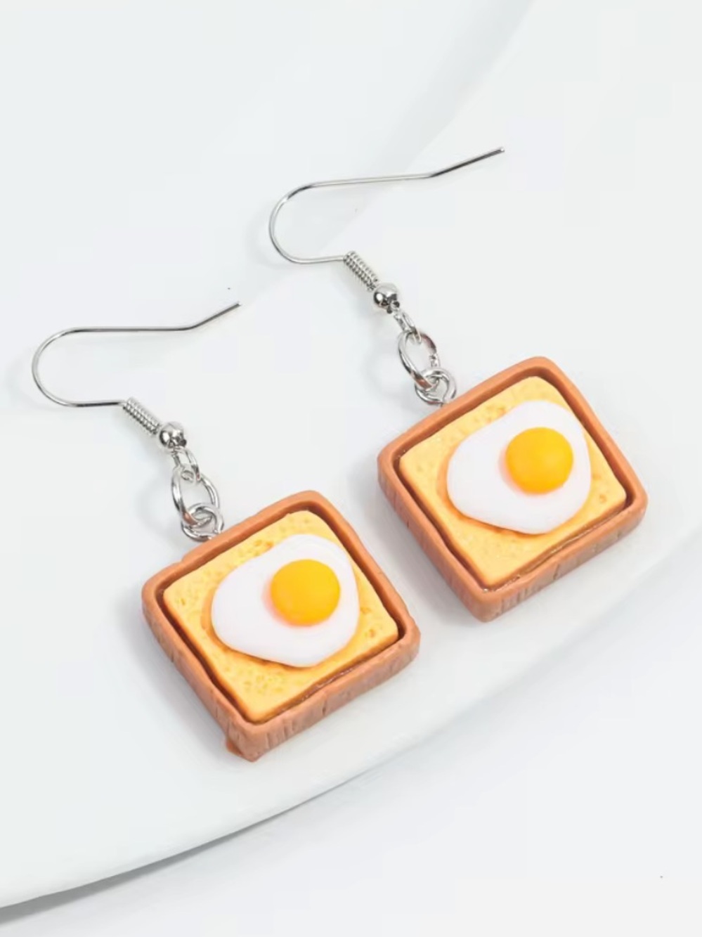 Toast Egg Earrings Breakfast Food Cute Novelty Jewelry